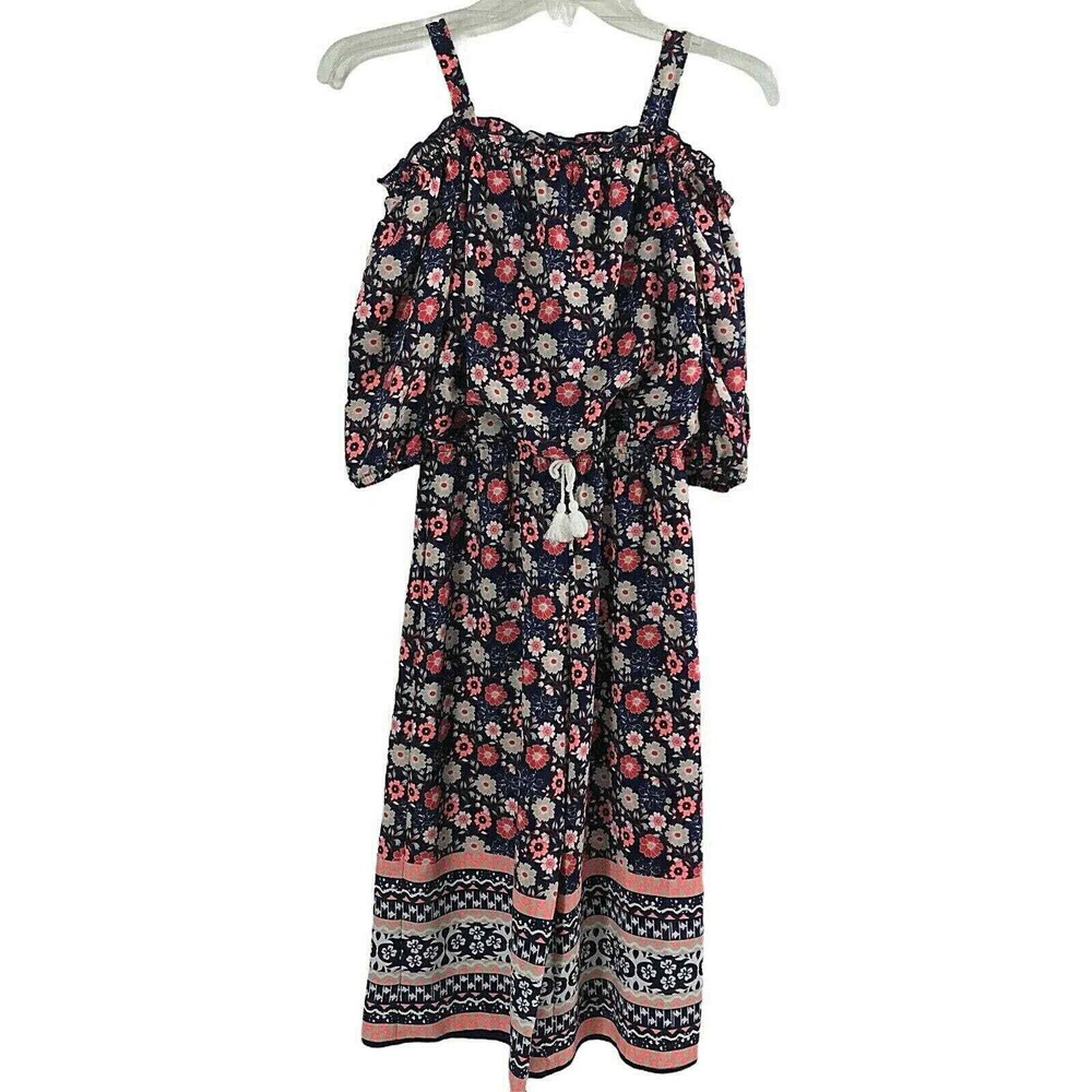 My Michelle 1 pc Romper Girls Medium Pink Blue Floral Off Shoulder FlowyJumpsuit